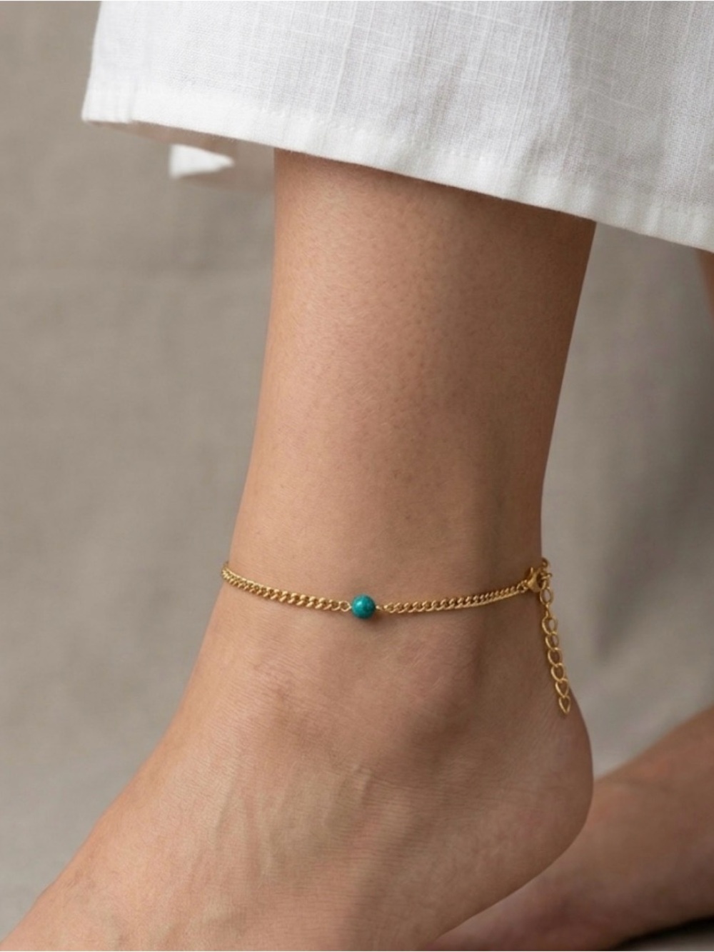 Gold Anklet with Turquoise Bead
